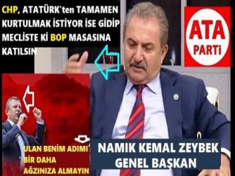 ATA PARTİ LİDERİ ZEYBEK’TEN, CHP’YE KOMİSYON UYARISI : “ATATÜRK’TEN TAMAMEN KURTULMAK VE GEÇMİŞİNİZİ GÜNAHKÂR İLAN ETMEK İSTİYORSANIZ, GİDİP, MECLİSTE Kİ BOP KOMİSYONA KATILIN”