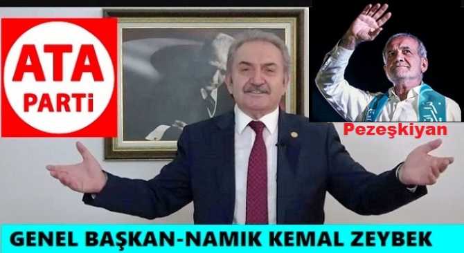 ATA PARTİ LİDERİ ZEYBEK’ten; İRAN’da YENİ SEÇİLEN, TÜRK SOYLU CUMHURBAŞKANI MESUT PEZEŞKİYAN’a KUTLAMA.