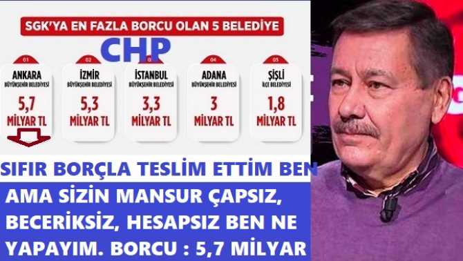 MELİH GÖKÇEK’ten, CHP GENEL BAŞKAN YARDIMCISI GÖKAN ZEYBEK’e ŞAMAR GİBİ “BORÇ” CEVABI : “ÇAMURA YATMAYIN, BELEDİYEYİ SIFIR BORÇLA TESLİM ETTİM AMA SİZİN MANSUR BAŞKANINIZ ÇAPSIZ”