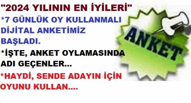 “2024 YILININ EN İYİLERİ” DİJİTAL OY KULLANMALI ANKETİMİZ BAŞLADI. İŞTE OYLAMA ŞEMASINDA YER ALANLAR.