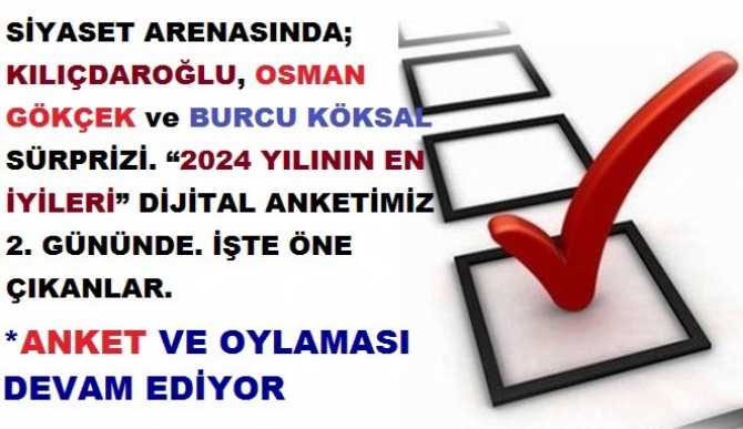 SİYASET ARENASINDA; KILIÇDAROĞLU, OSMAN GÖKÇEK ve BURCU KÖKSAL SÜRPRİZİ. “2024 YILININ EN İYİLERİ” DİJİTAL ANKETİMİZ 2. GÜNÜNDE. İŞTE ÖNE ÇIKANLAR.