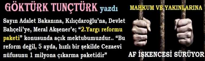 Sayın Adalet Bakanına, Kılıçdaroğlu’na, Devlet Bahçeli’ye, Meral Akşener’e ve tüm milletvekillerine “2.Yargı reformu paketi” konusunda açık mektubumuzdur.. “Bu reform değil, 5 ayda, hızlı bir şekilde Cezaevi nüfusunu 1 milyona çıkarma paketidir”