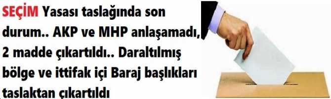 SEÇİM Yasası taslağında son durum.. AKP ve MHP anlaşamadı, 2 madde çıkartıldı.. Daraltılmış bölge ve ittifak içi Baraj başlıkları taslaktan çıkartıldı